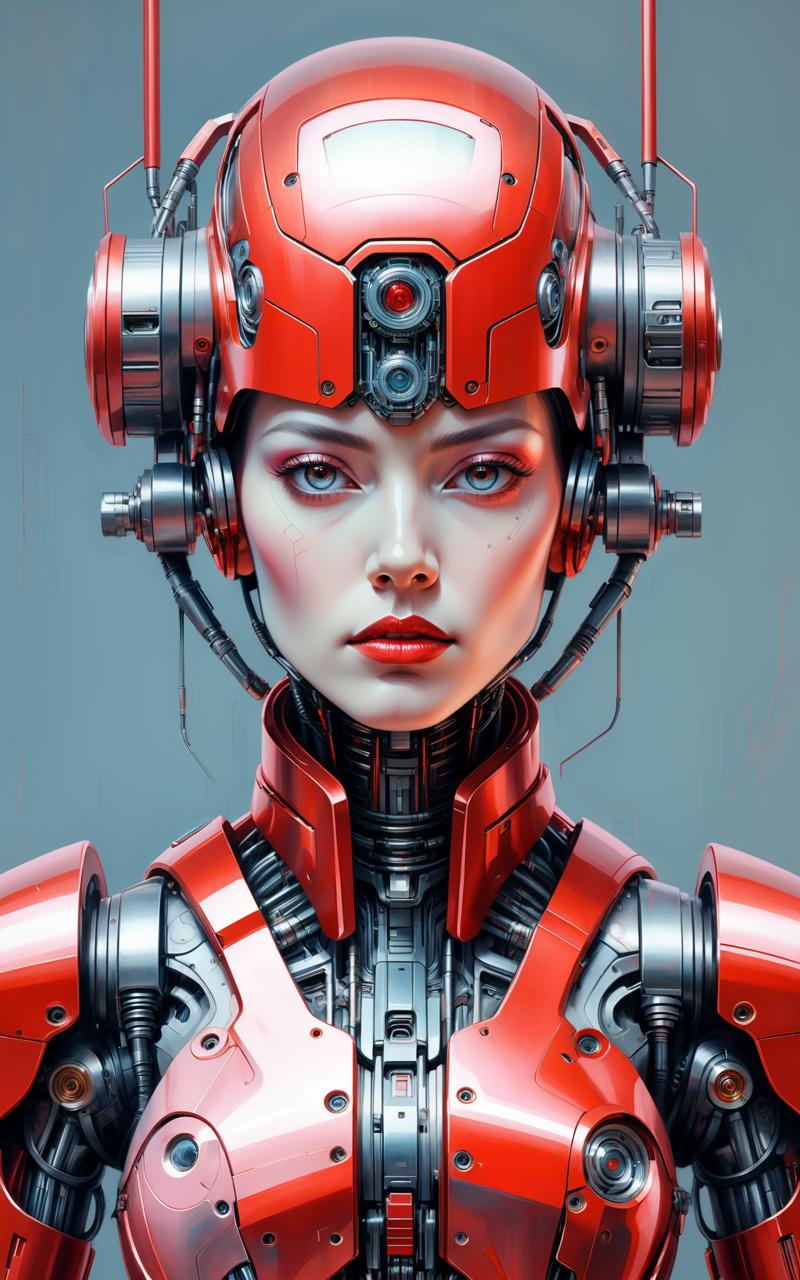 04597-2448932190-Penciled, incredible cyborg, in a form-fitting mechanical exosuit, portrait of a woman, predominance of red and pastel, intricat.png